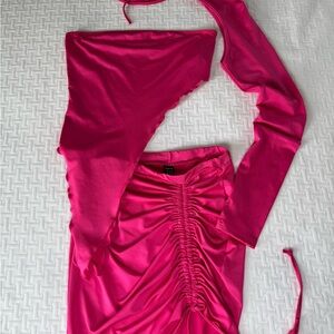SHEIN Fuchsia One-Shoulder Ruched Dress